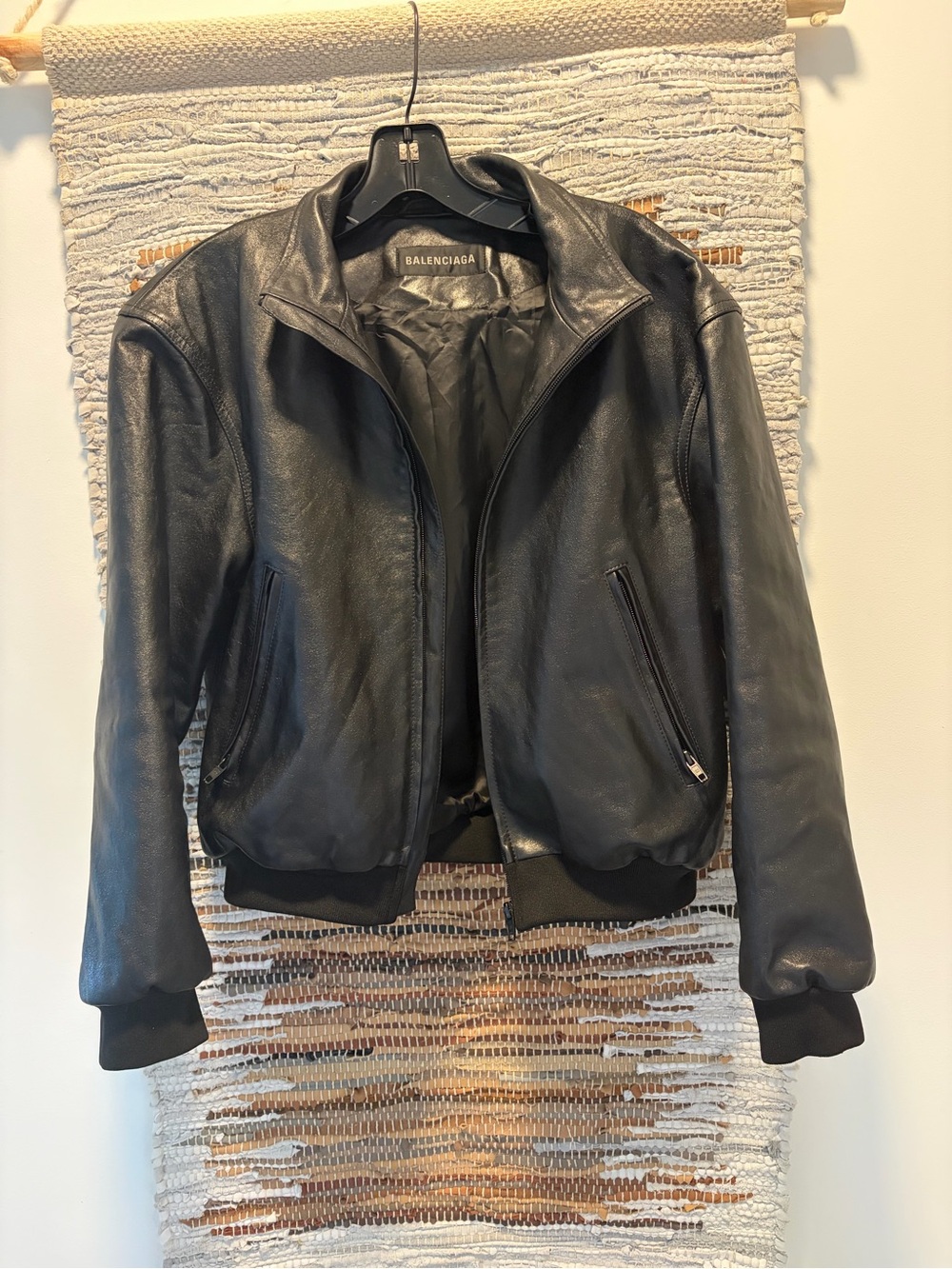 Balenciaga Black Leather Bomber Jacket